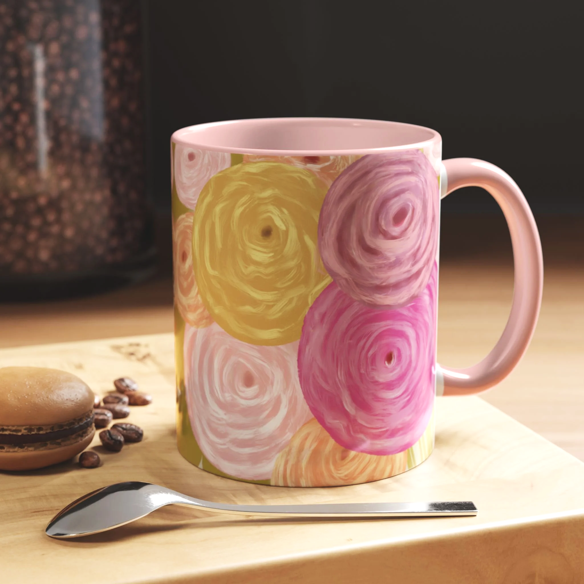 Floral Abstract Coffee Mug — Pink & Green Garden Tea Cup (11/15oz)