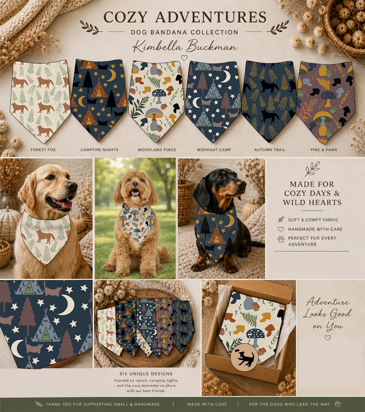 A collection of dog bandana designs as a request from a brand specializing in dog accessories.