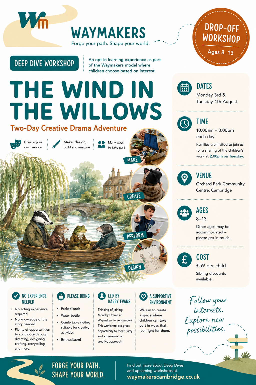 Wind in the Willows drama workshop - 3 & 4 July, CB4 2EZ