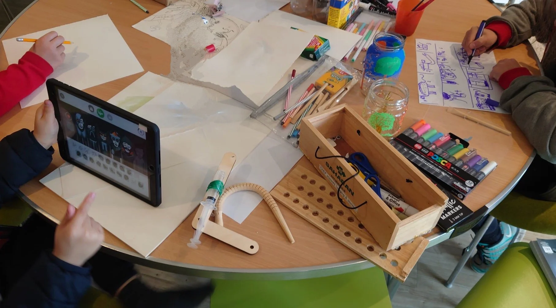 A range of resources in use at a table