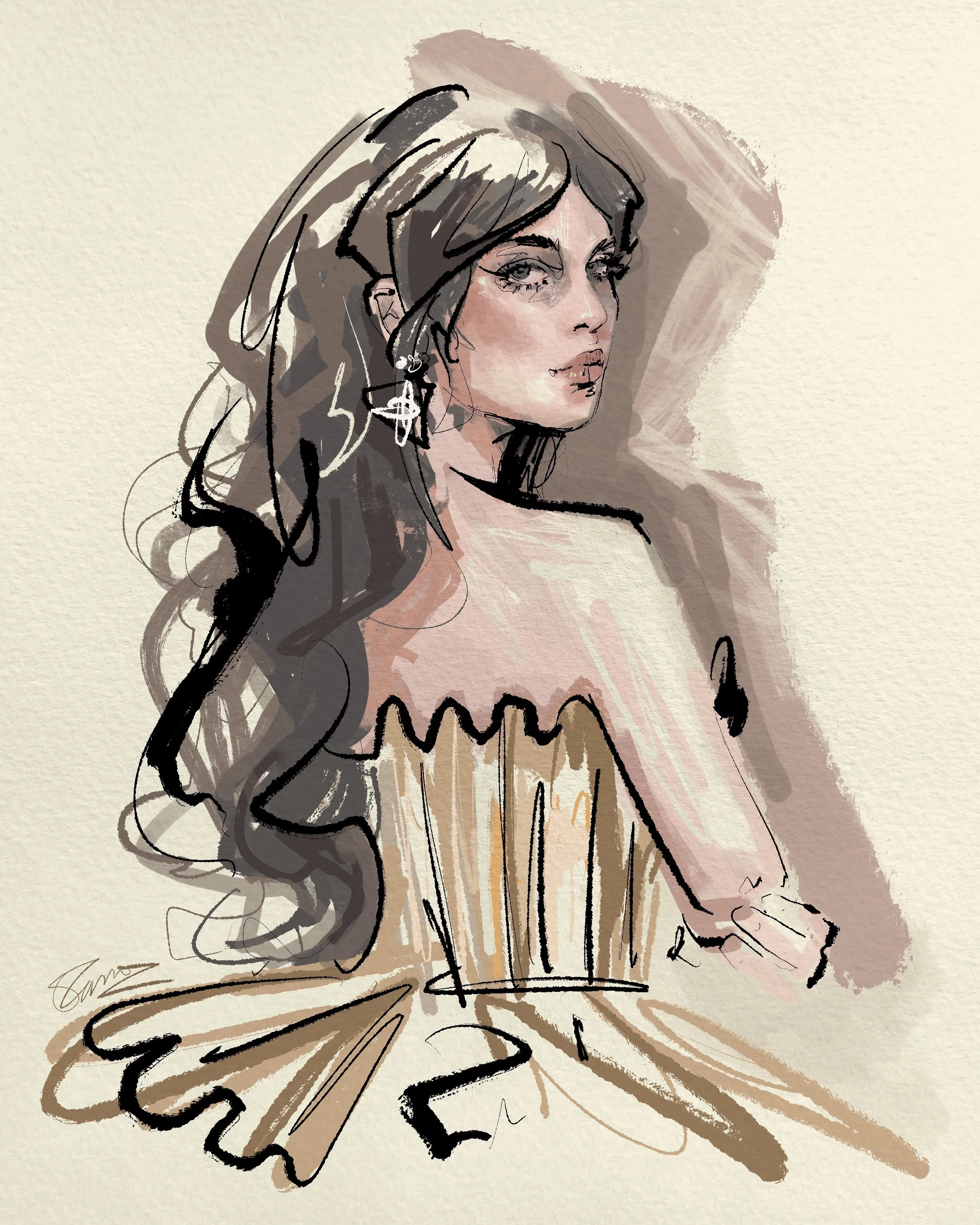 Sophie Thatcher - Academy Museum -Fashion Illustration