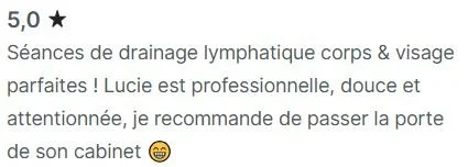 Avis client Planity sur une seance de drainage lymphatique corps a Biarritz avec Lucie Salinas