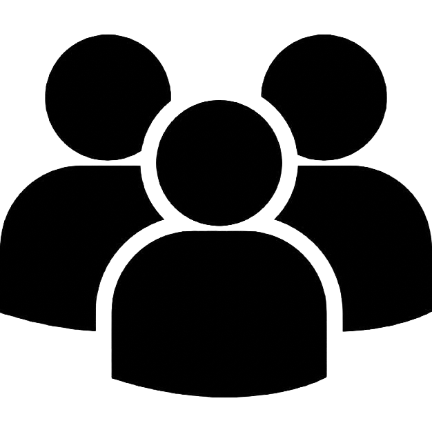 Outline icon of three people grouped together, representing a community or team.