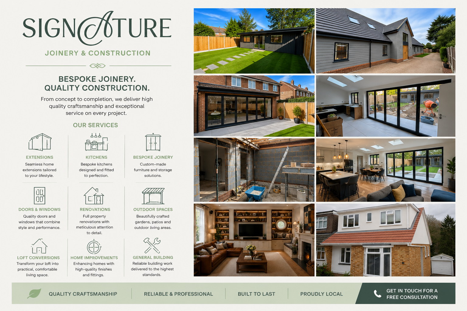 collage image of a selection of services provided by signature joinery and construction