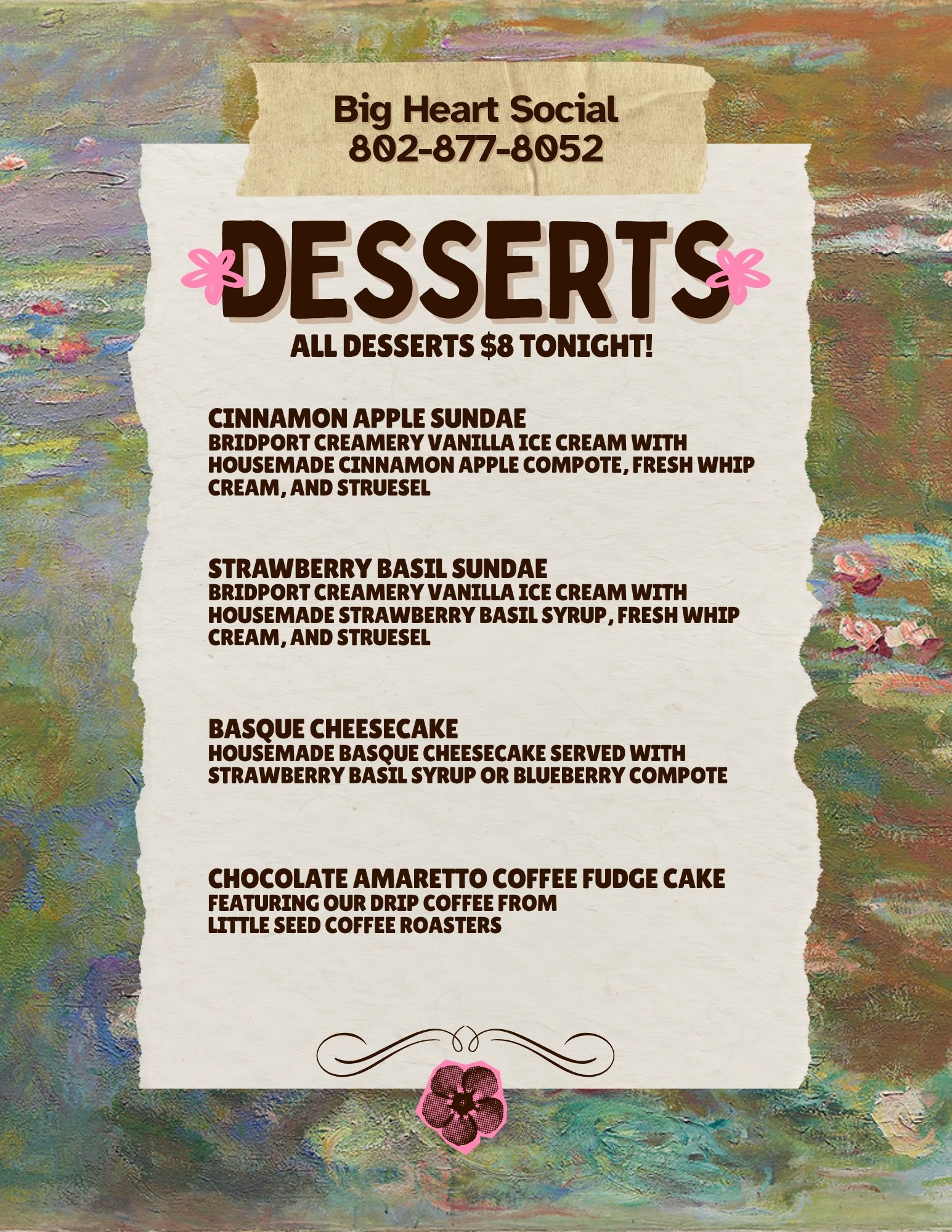 Dessert menu for the dance &amp; after party tonight!! Hosted by @emojinightmare 

Kitchen closes at 930p!
