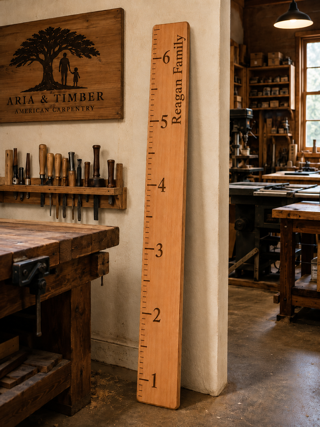 Engraved Solid Wood Growth Chart - Vintage Ruler