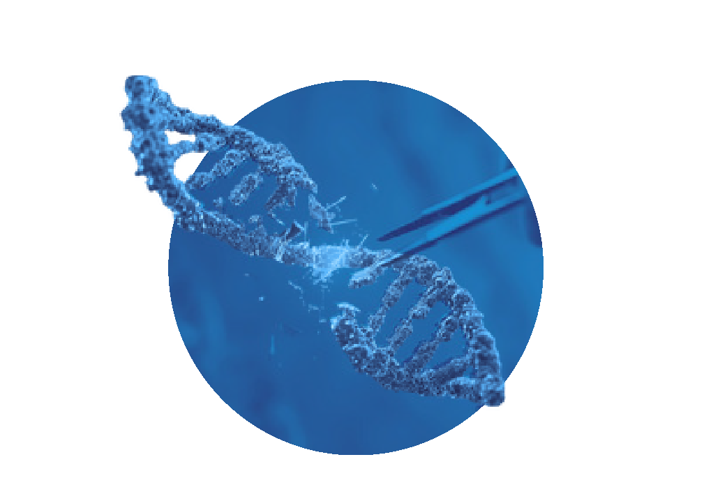 Digital illustration of a DNA double helix being edited with a pipette or genetic editing tool in a laboratory setting.