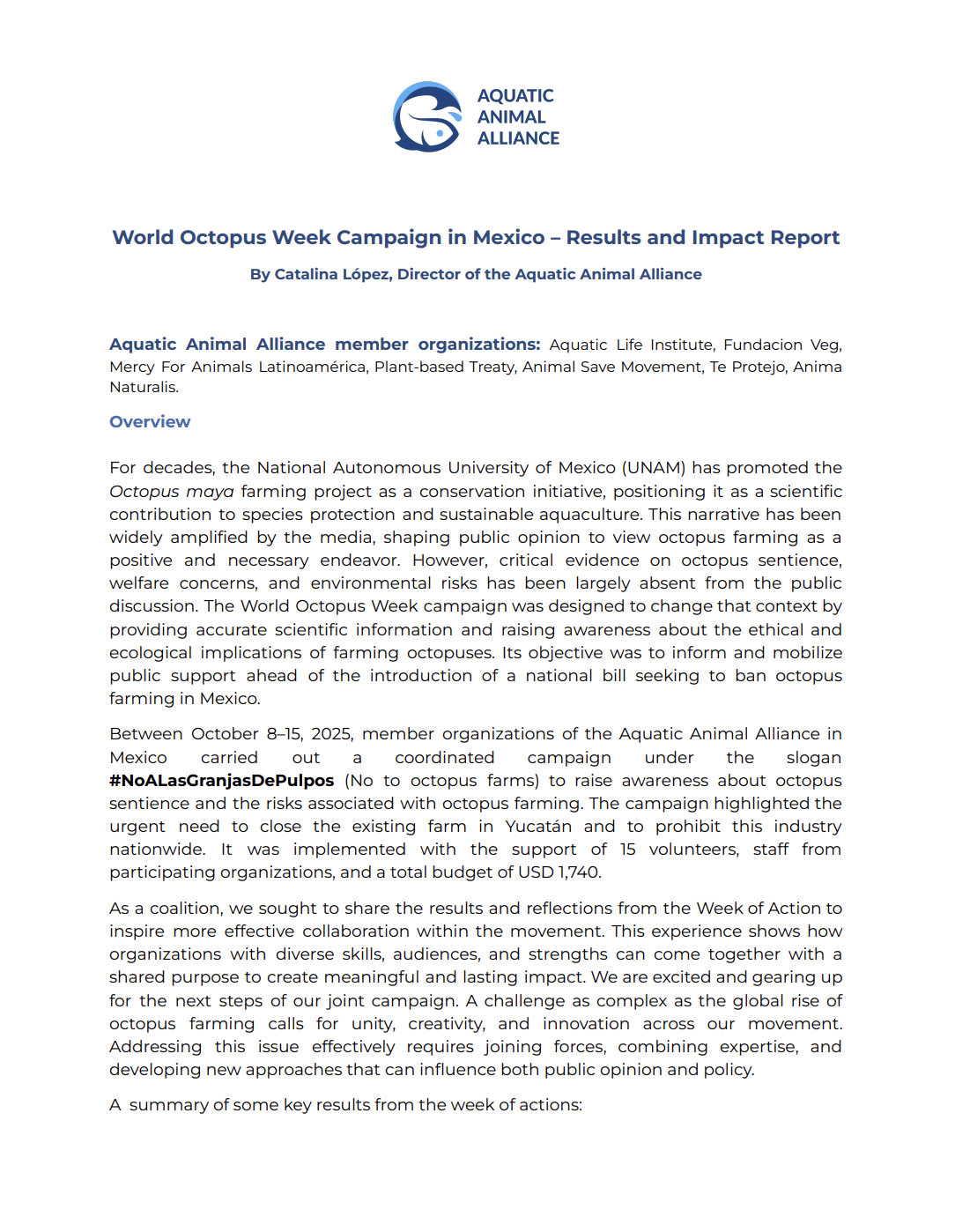 World Octopus Week Campaign in Mexico – Results and Impact Report