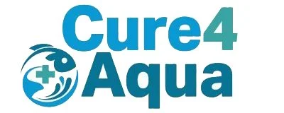 Cure4Aqua logo with blue text and a globe with a medical cross and water splash.