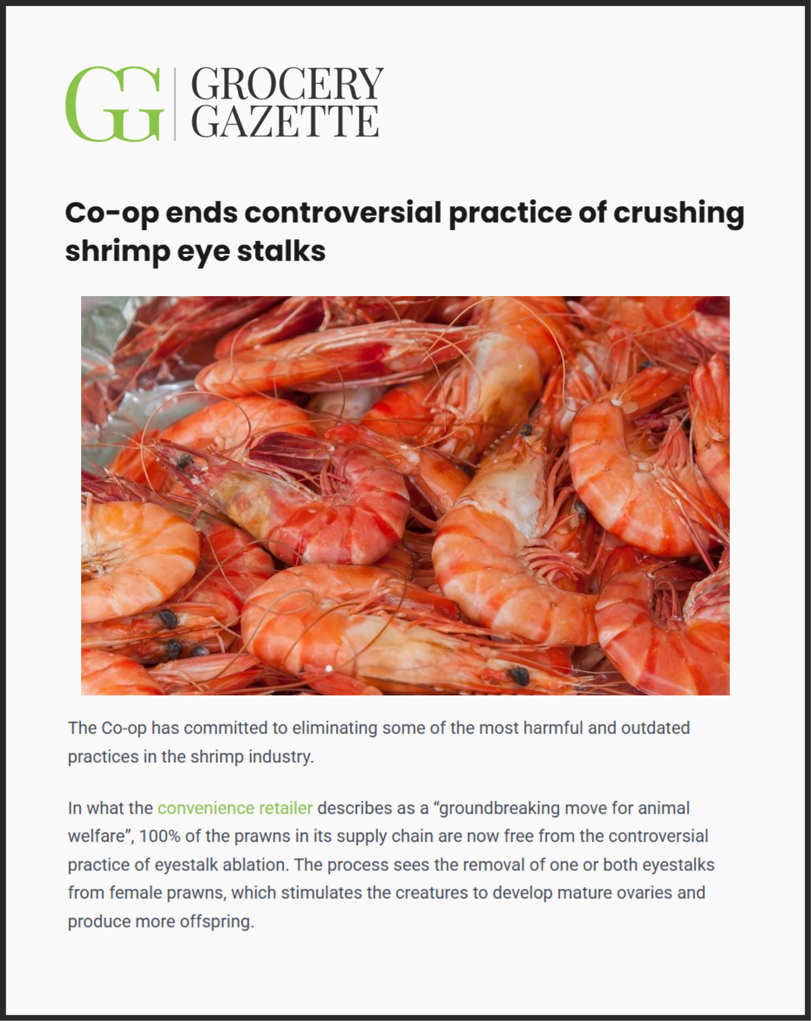 Grocery Gazette: Co-op ends controversial practice of shrimp eye removal