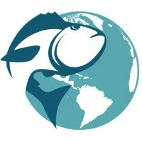 A stylized illustration of a fish inside a globe, with North and South America visible.