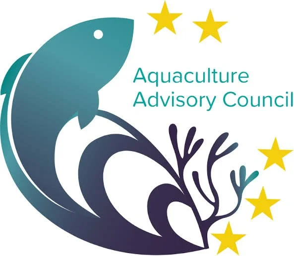 Logo of the Aquaculture Advisory Council featuring a fish, a coral branch, and five yellow stars.