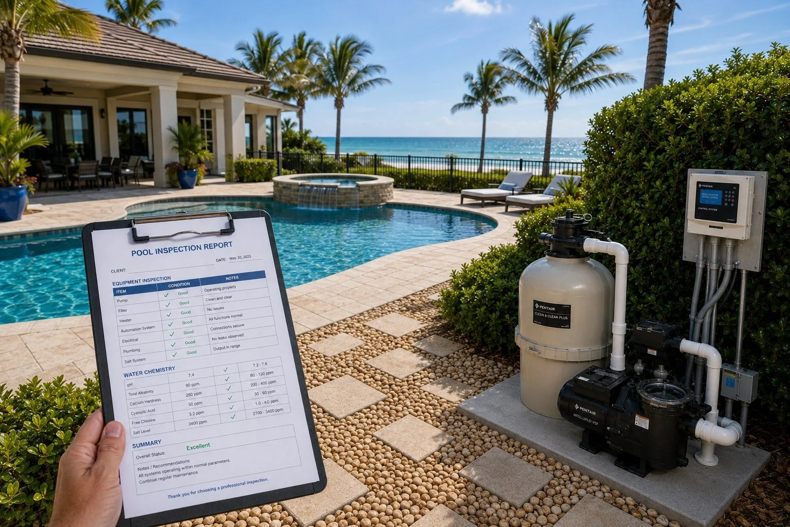 What does a pool inspection include?