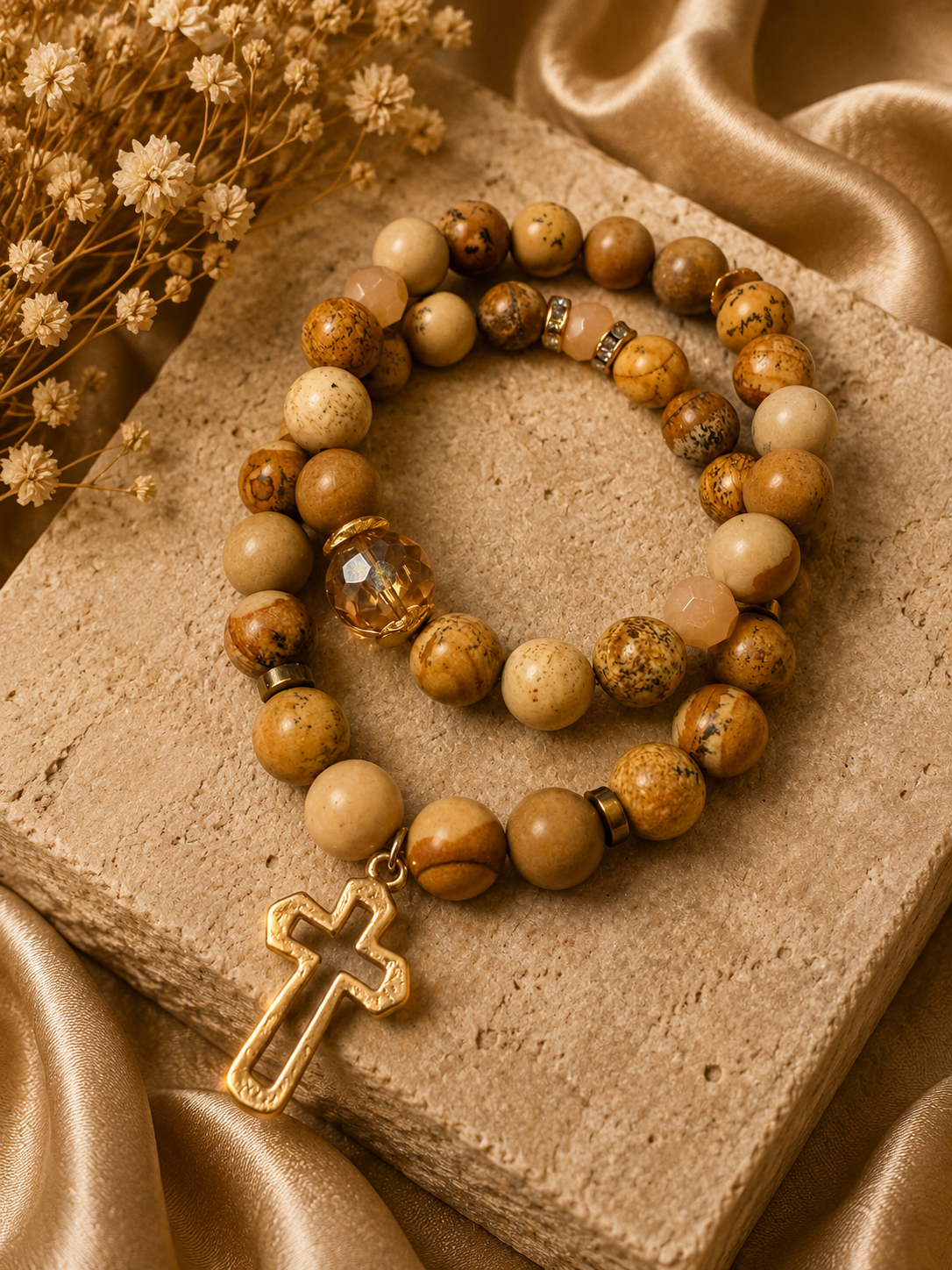 Brown & Tan Natural Beaded Stack