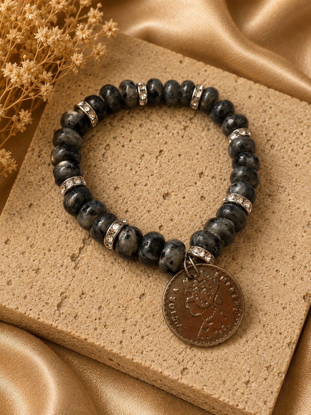 Gray  and Black Beaded Bracelet