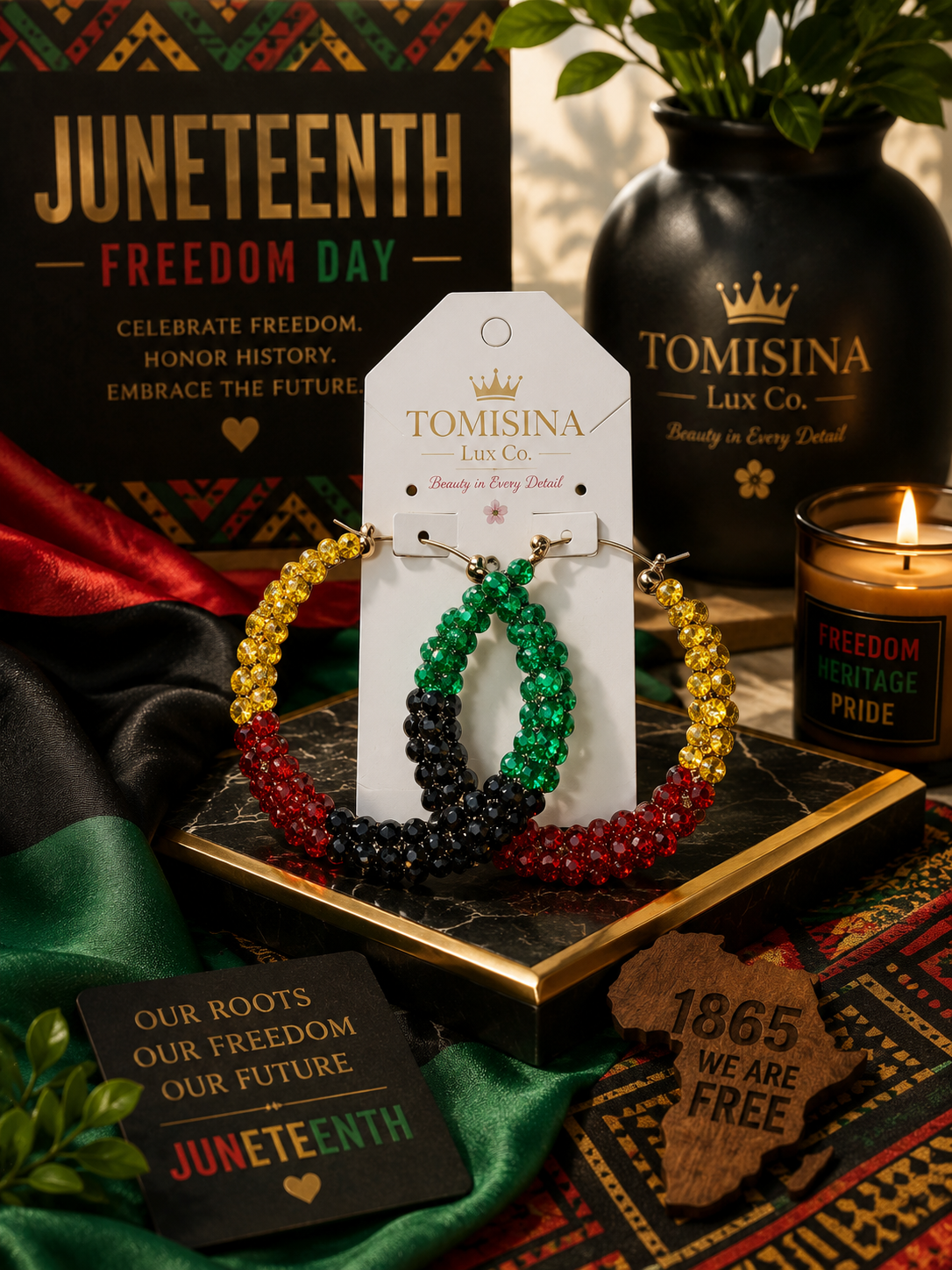 Juneteenth Rhinestone Hoop Earrings
