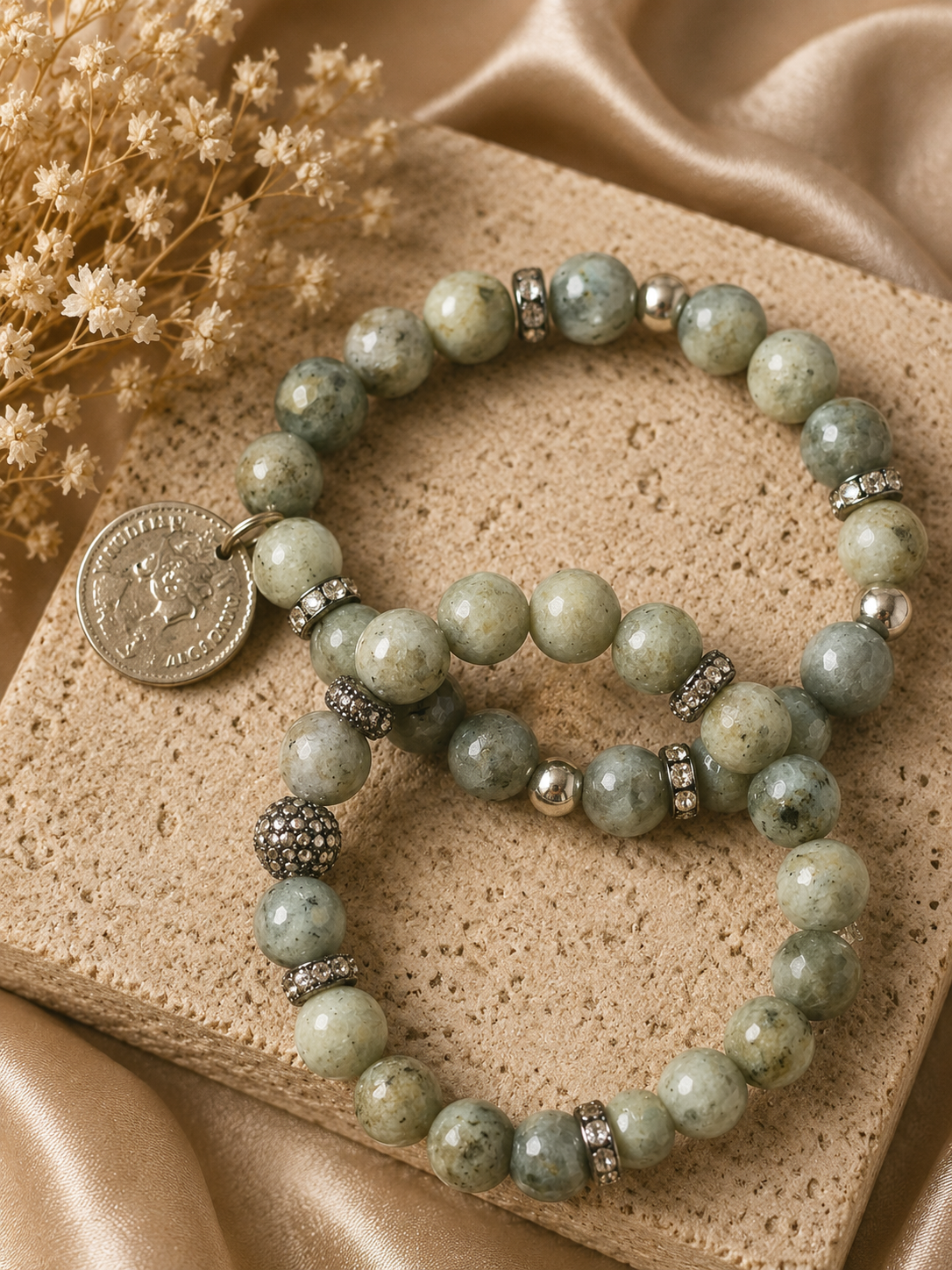 Gray Stone Pavé Accent Bracelet Stack