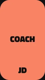 Orange background with black text that says 'COACH' and 'JD'.