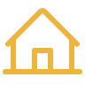 A simple line drawing of a house with a triangular roof and a door