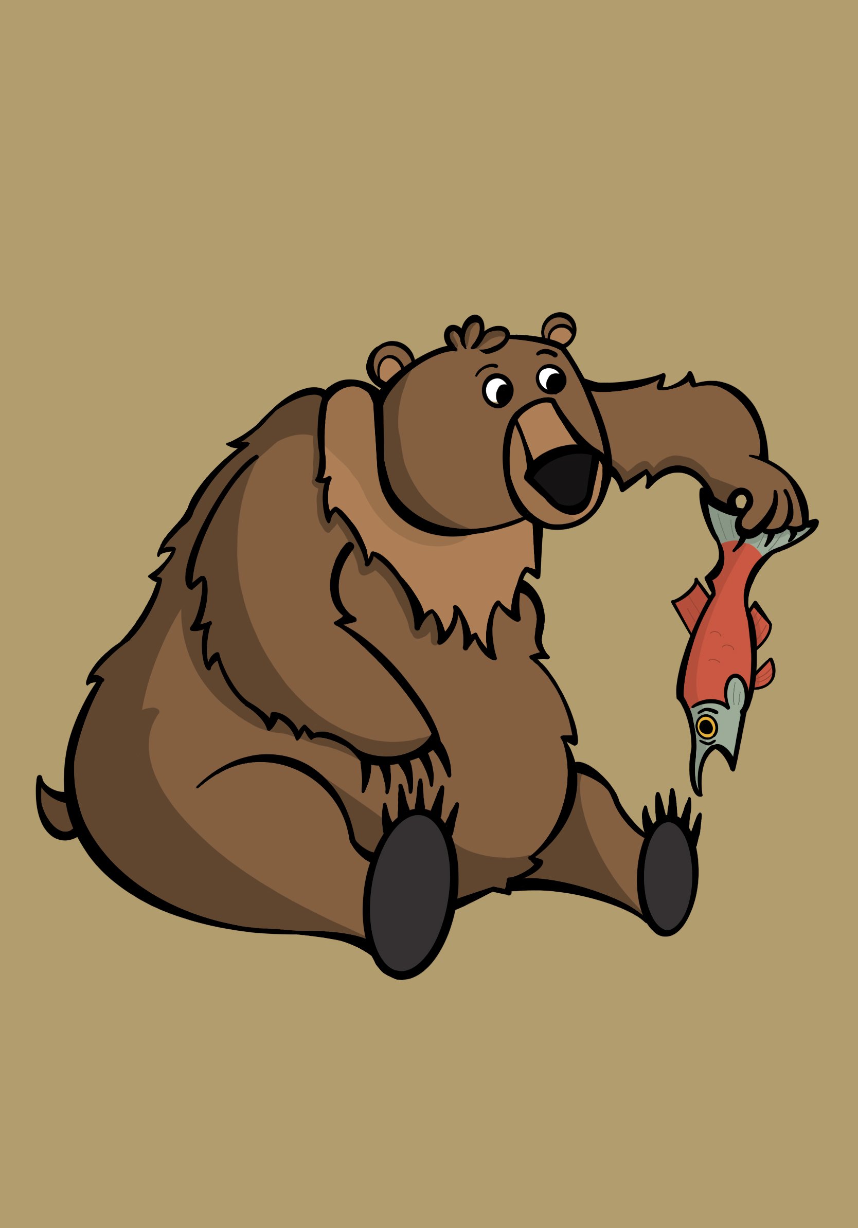 Illustration of cute bear holding a salmon