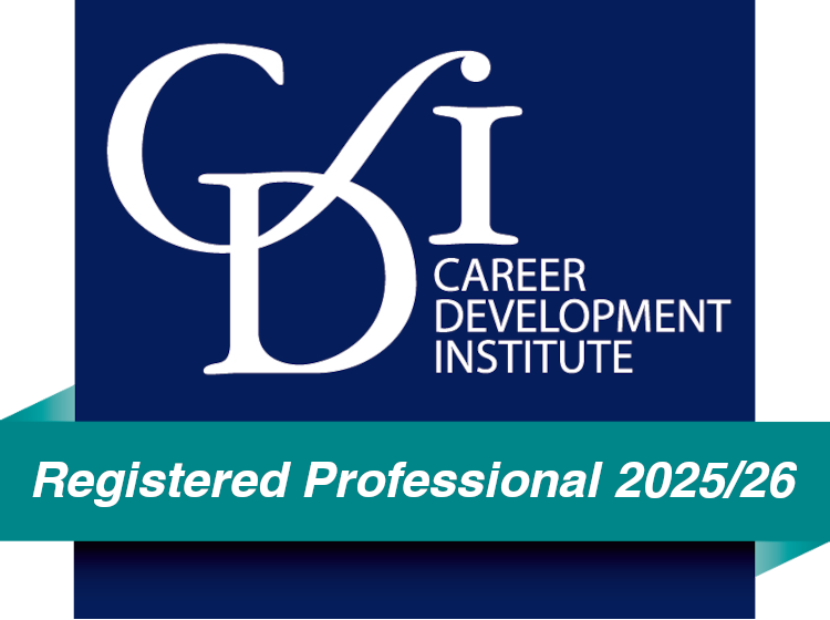 Logo of the Career Development Institute with the text 'Registered Professional 2025/26' over a teal ribbon.