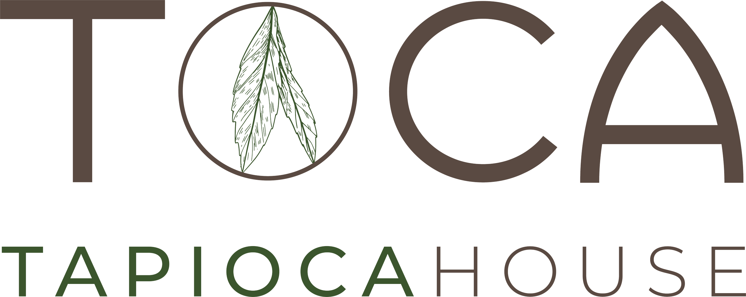 Logo for Toca Tapioque House featuring stylized text and a leaf icon.