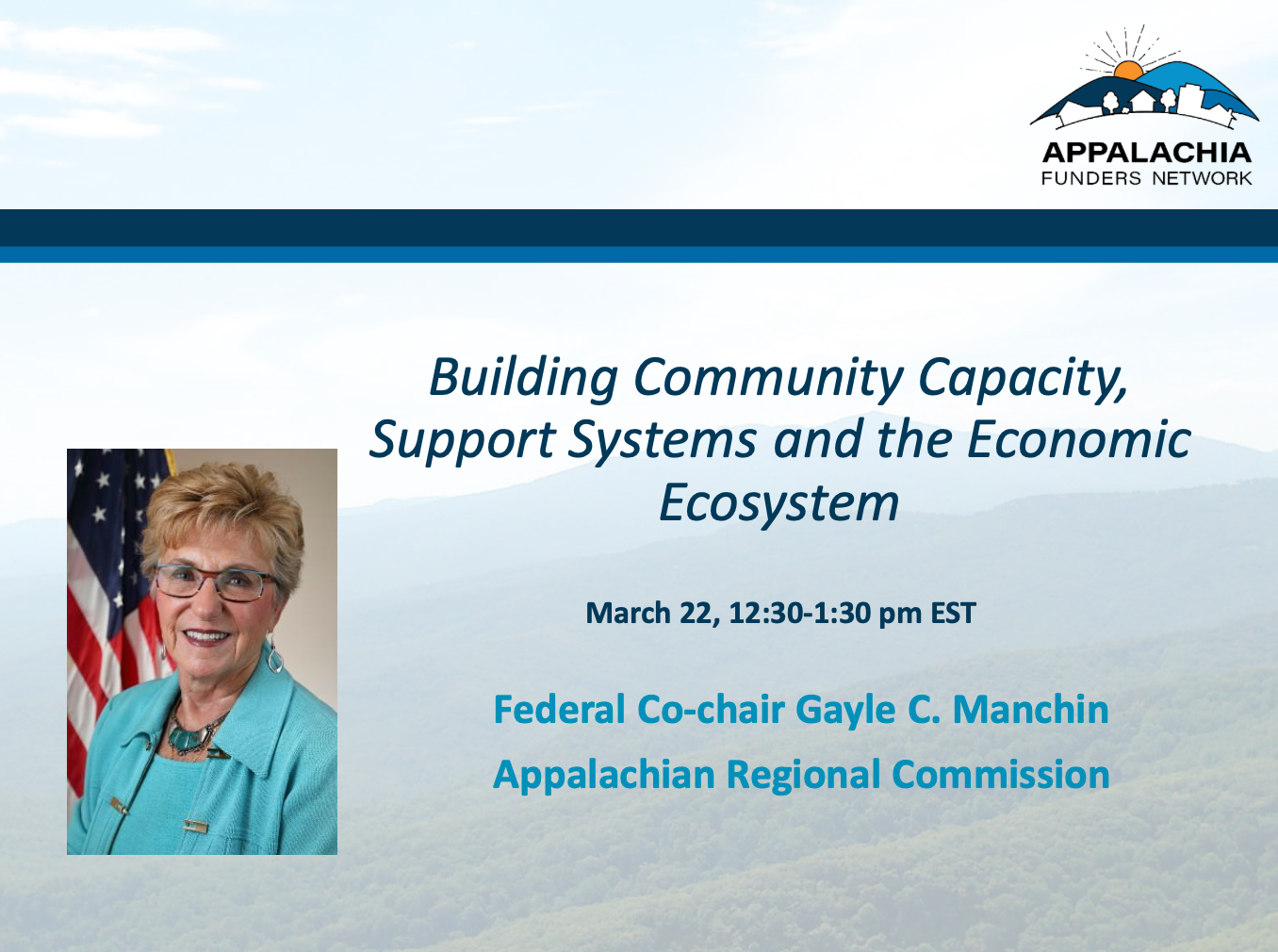 Photo of Federal Co-Chair Gayle C. Manchin of the Appalachian Regional Commission. This event was held on March 22, 2022.
