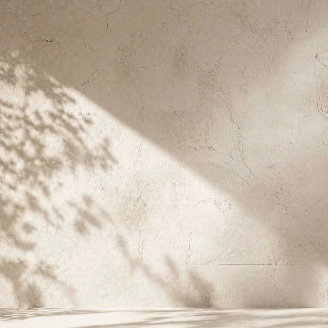 Soft leafy shadows dancing across a textured stone wall and floor, visually representing how distance Reiki energy healing flows across space and time.