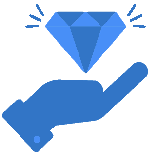 A blue diamond above an open hand.