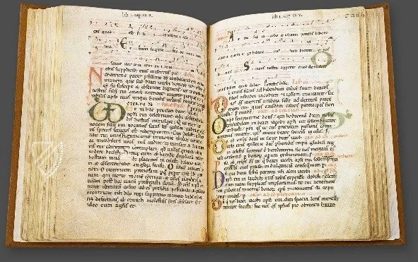 Open pages of the Codex Calixtinus, the 12th-century pilgrim guidebook