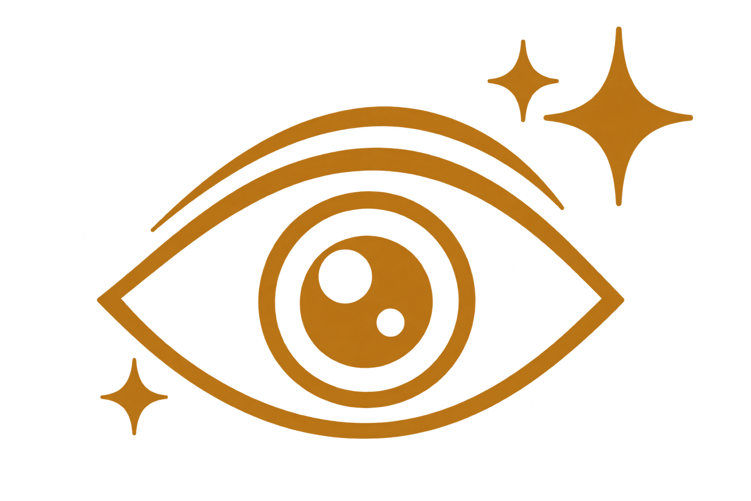 A cartoon-style depiction of a gold-colored eye with Sparkles in the background.