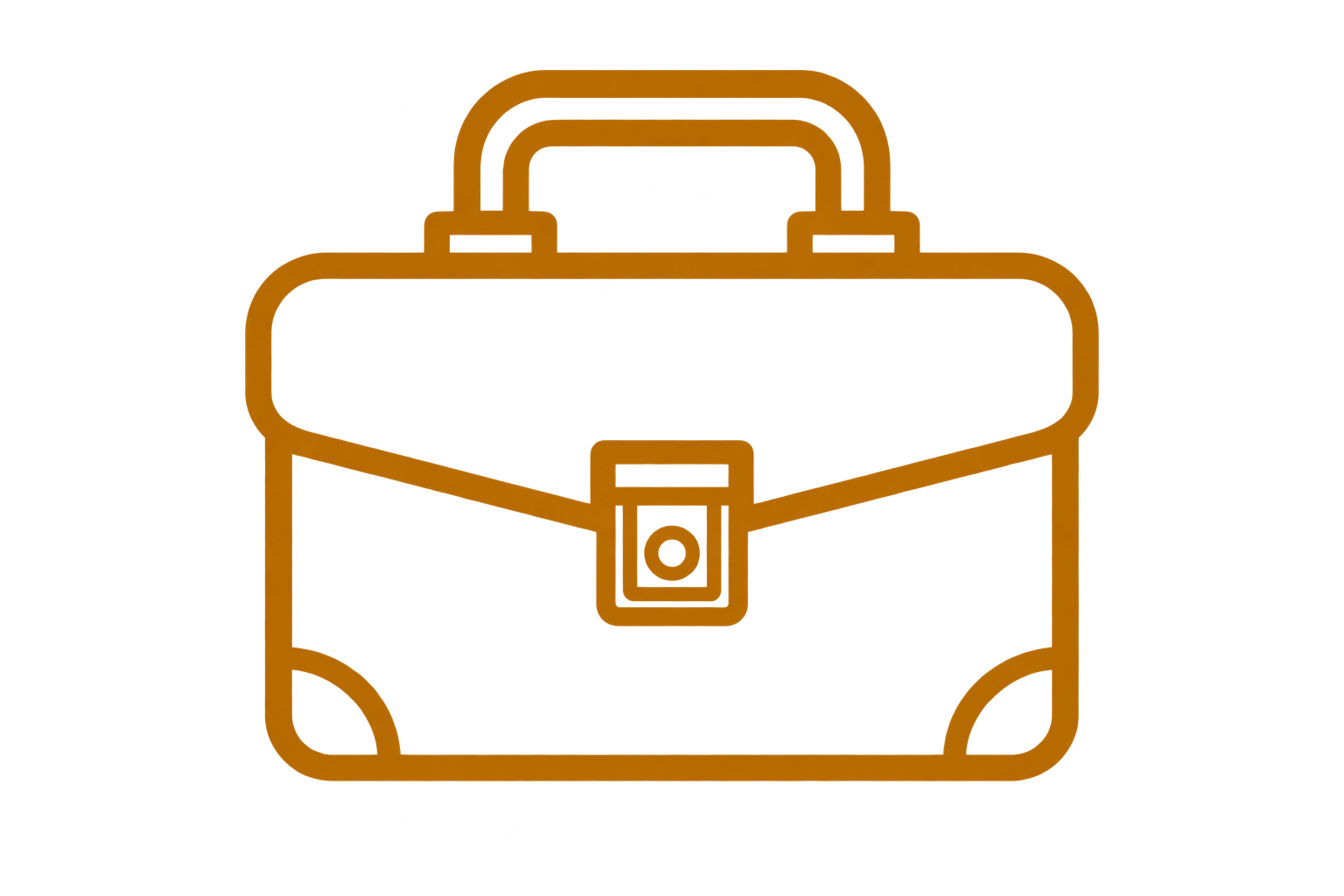 Illustration of a brown briefcase with a handle, lock, and compartments.