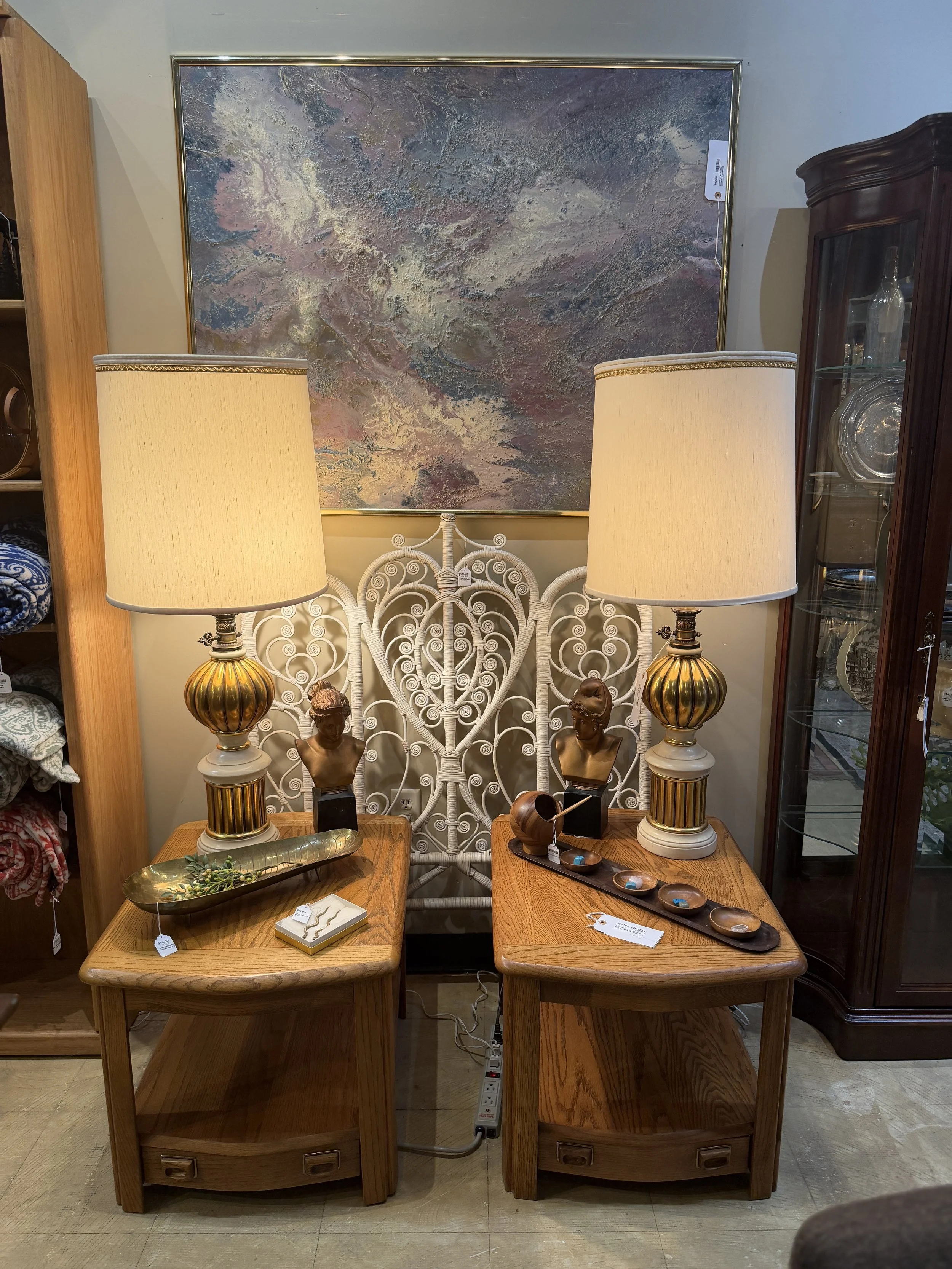 Mid Century Oak Side Tables (pair) $350