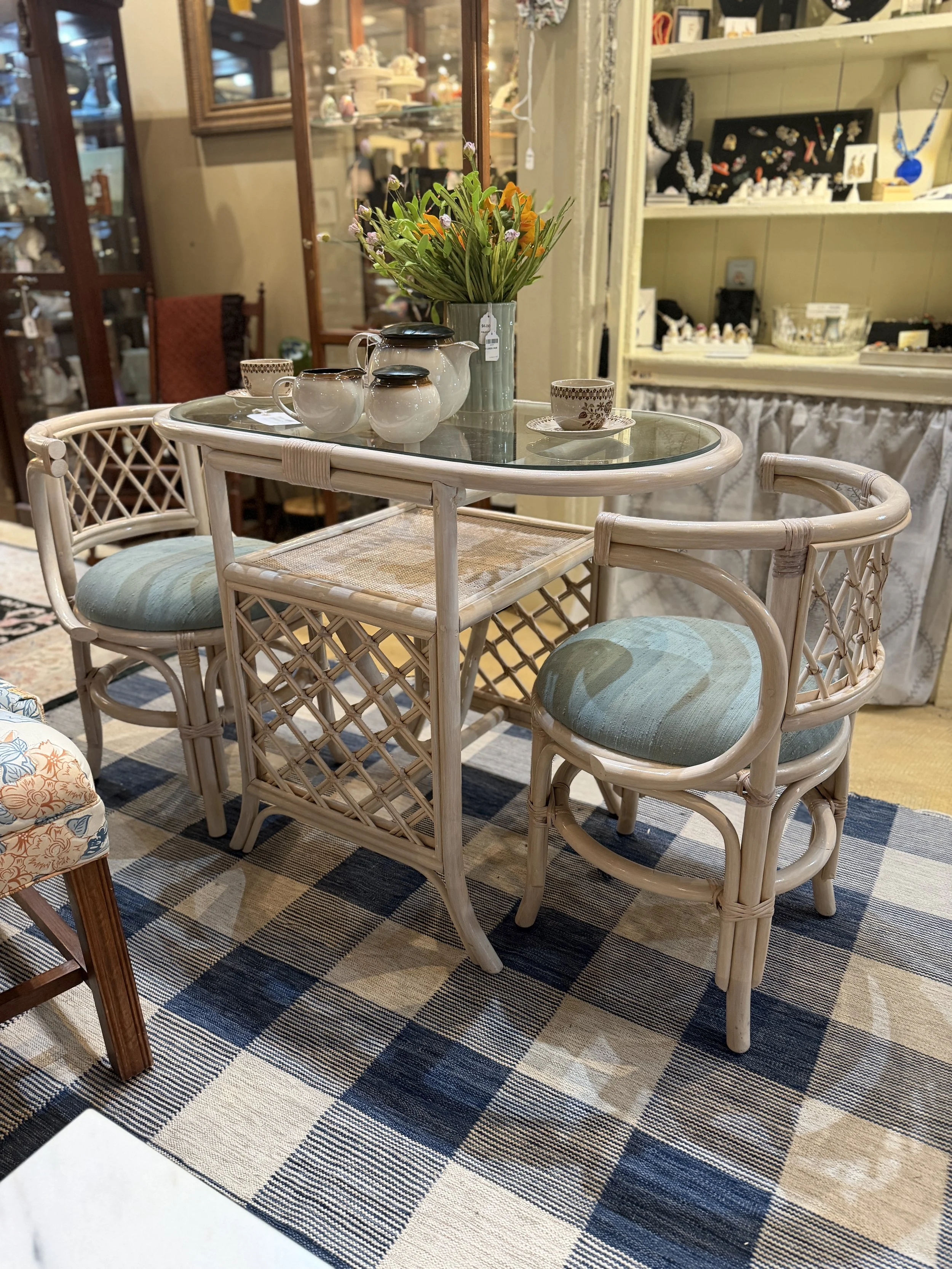 Vintage White Rattan Borneo Dining Set $250