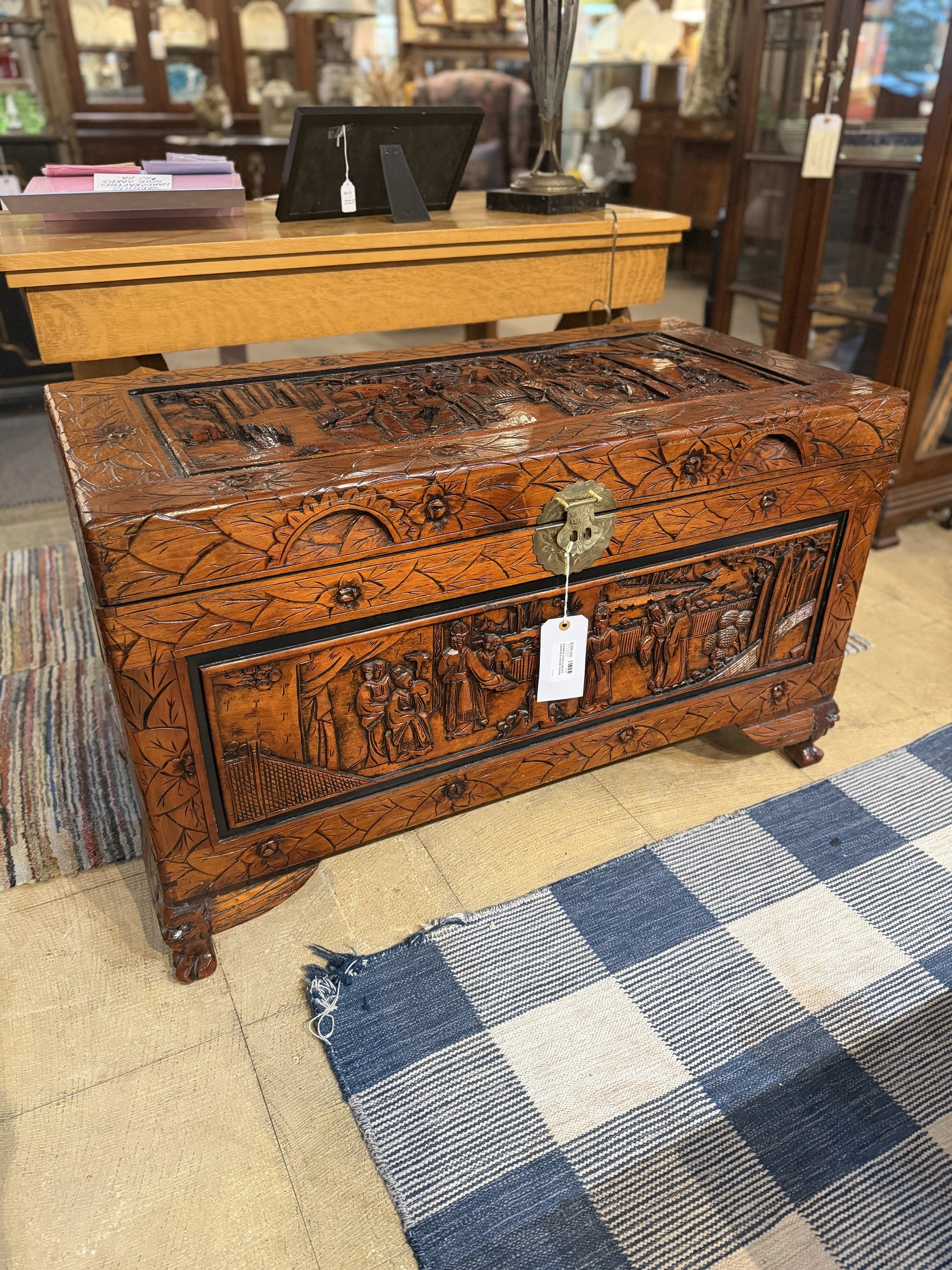 Chinese Hand Carved Camphor Wood Trunk $295