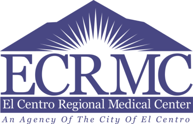 Logo for El Centro Regional Medical Center, featuring a stylized sun rising over the 'ECRMC' acronym and the text 'El Centro Regional Medical Center' and 'An Agency Of The City Of El Centro'.