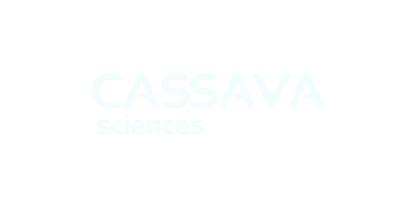 Cassava Sciences logo with white text on a black background.