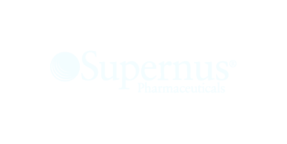 Supernus Pharmaceuticals logo on a black background.