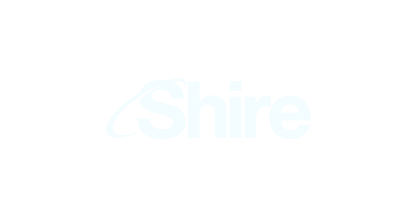 Close-up of stylized text spelling 'Shire' with a curved line above the ‘S’ on a black background.