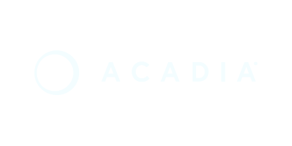 The Acadia logo with a white 'O' symbol and the word 'ACADIA' in white on a black background.