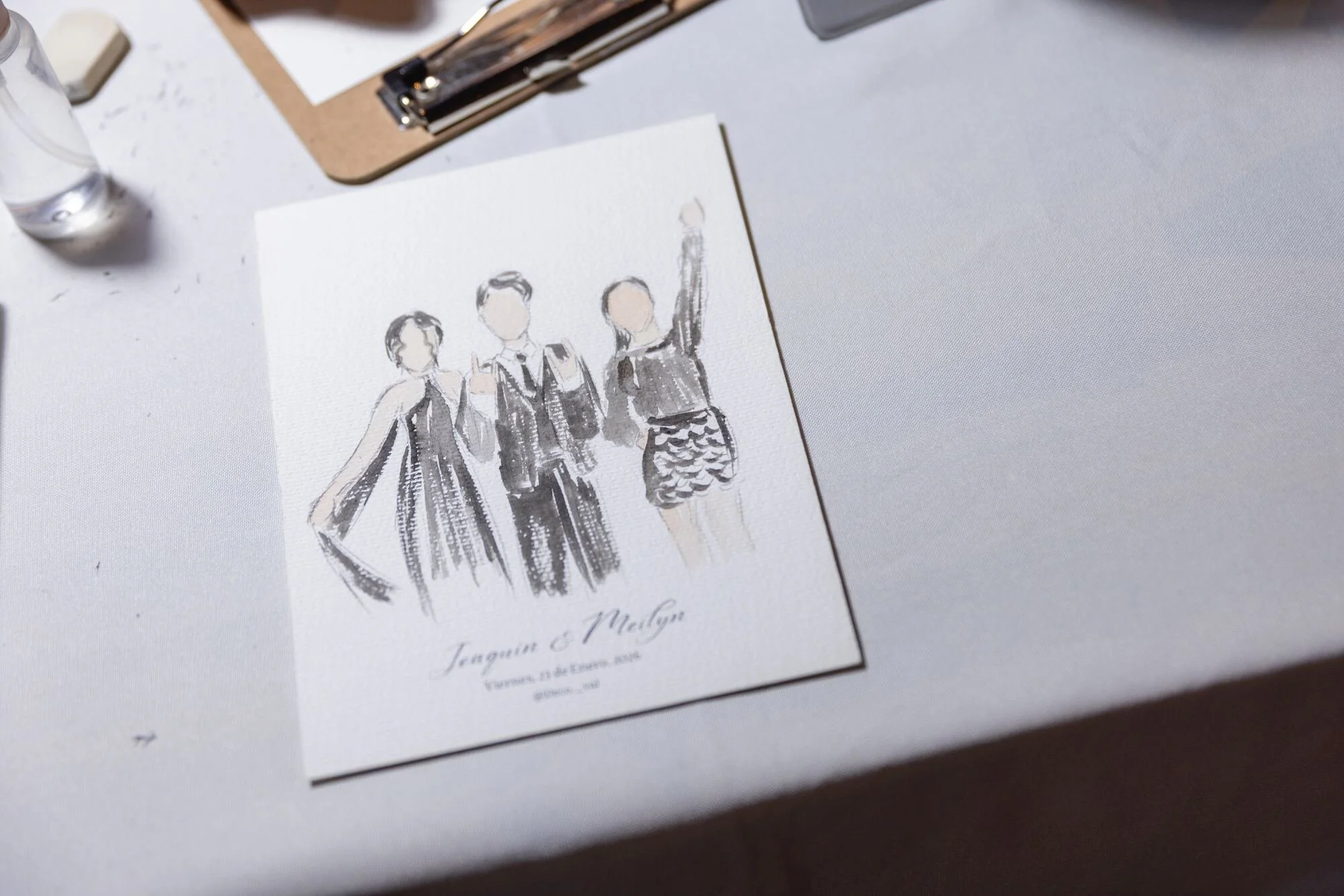 Ilustración personalizada entregada como recuerdo a los invitados, boda en Castro, Chiloé	