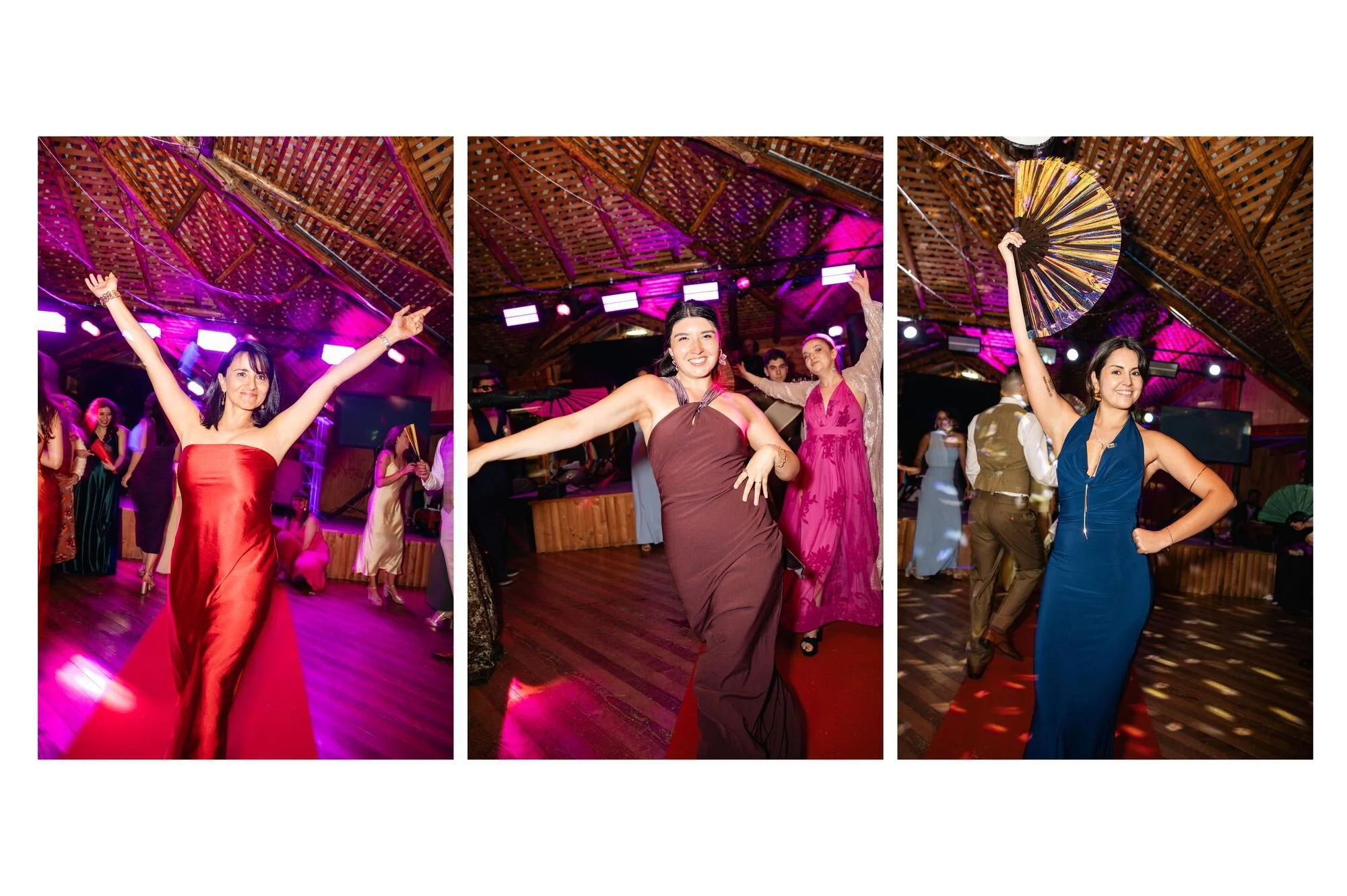 Composición del baile con abanicos en la fiesta de boda en Ancud, Chiloé