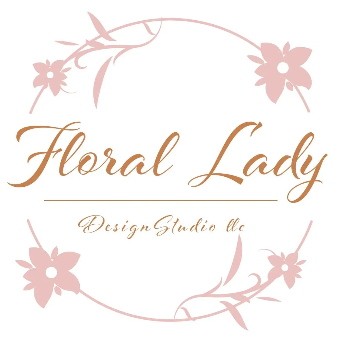 Logo for Floral Lady Design Studio LLC with pink floral and vine accents.