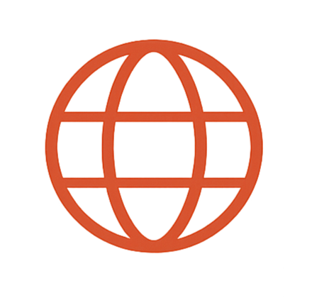 A red globe icon with horizontal and vertical lines creating a grid pattern.
