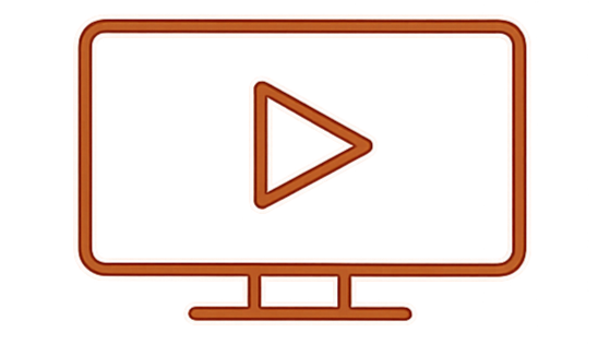 Neon sign of a computer monitor with a play button on the screen.
