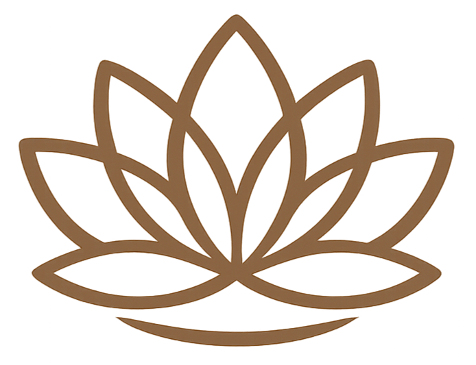 Line drawing of a stylized lotus flower with multiple petals in a symmetrical design.
