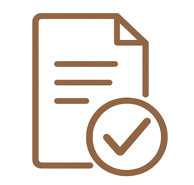 Illustration of a document with a large checkmark icon overlapping it, indicating approval or completion.