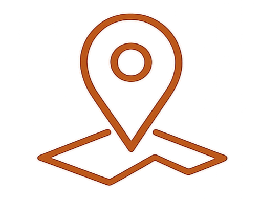 Icon of a map with a location pin on top.