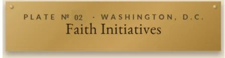Gold nameplate for Faith Initiatives in Washington, D.C., with plate number 02.