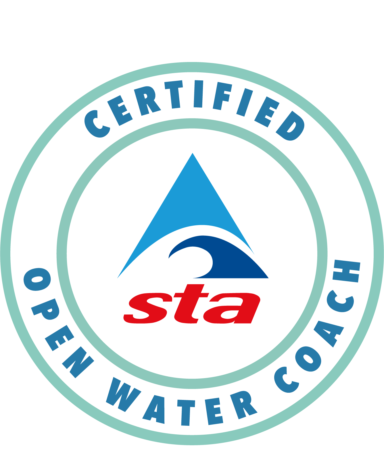 A certification badge for quality water, featuring a blue and white circular design with the words 'Certified' and 'Water Quality' around the perimeter, a blue triangle with a wavy line inside, and the red stylized text 'sta' in the center.